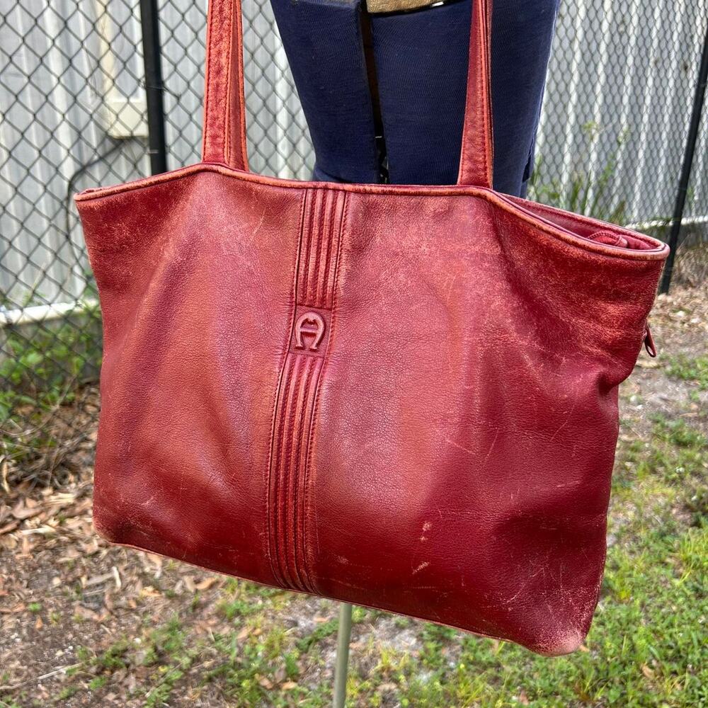 etienne aegner distressed red leather tote